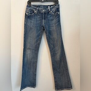 Miss Me Blue Boot Cut Jeans with Rhinestones Contrast Stitching